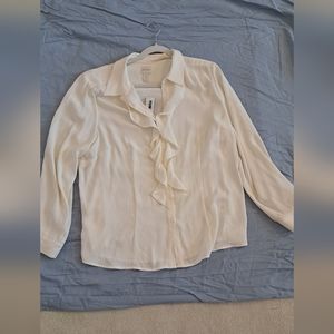Chico's Classic Ruffle Front cream Blouse Sz 16 (Chico's 3)